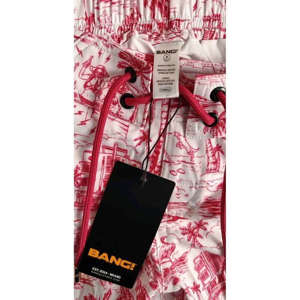 Bang Miami Clothes Swim Shorts Mens XS Red Lined Trunks Stretch Beach Print NWT - Picture 4 of 9